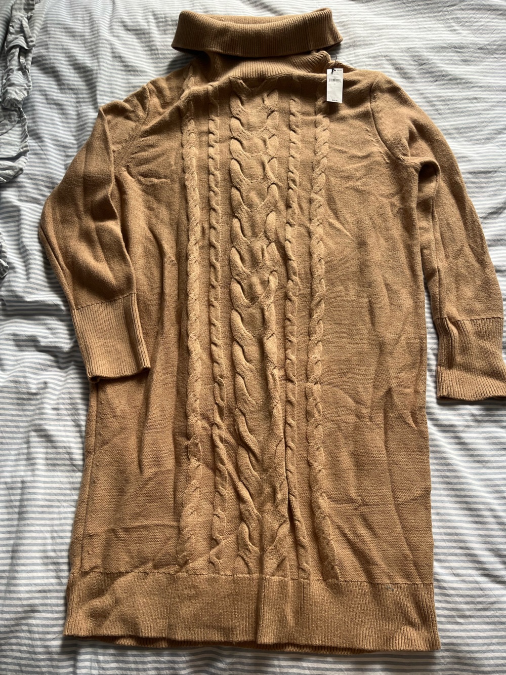 Banana Republic Camel Cable-Knit Turtleneck Sweater Dress